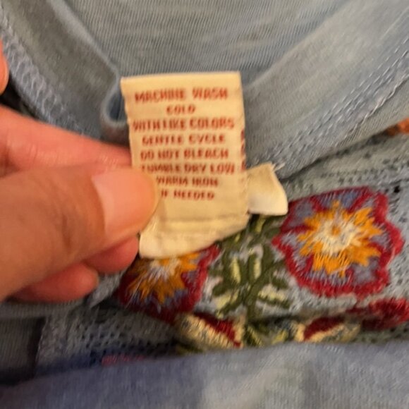 Sundance blue floral embroidered cotton long sleeve top S Small - Picture 3 of 10